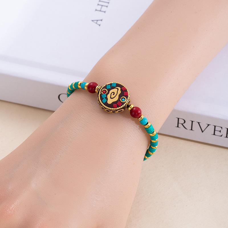 Ethnic Style Bracelet - Vintage Nepalese Woven String Necklace with Creative Bells Pendant