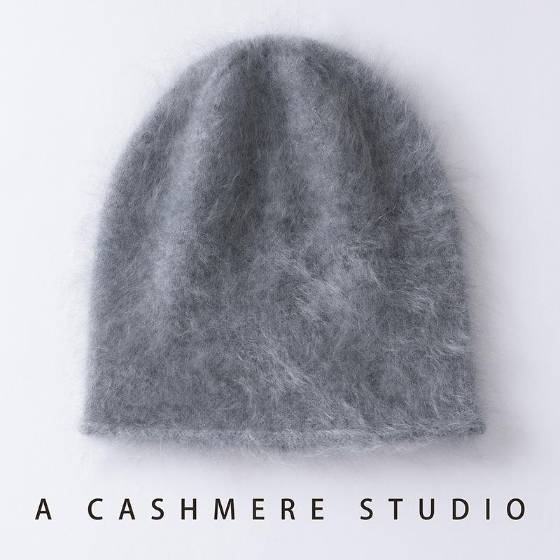 Cappello da adulto in puro cashmere spazzolato, protezione per le orecchie, piccolo cappello versatile in lana, cappello invernale lavorato a maglia arricciato per uomo e donna