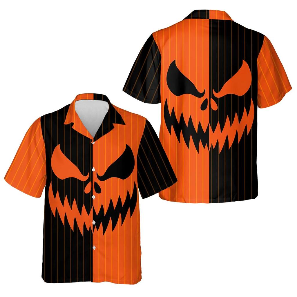 Halloween Pumpkin Face Hawaiian Shirt Men Women Youth, Spooky Jack O Lantern Button Down Shirt, Scary Pumpkin Beach Shirt