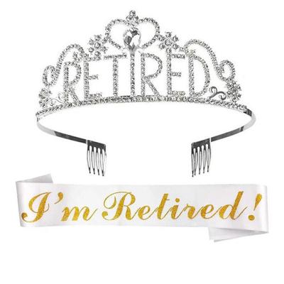 Graduation Party Crown Strap Set Letters RETIRED Diamond Crown Retirement Party Headpiece