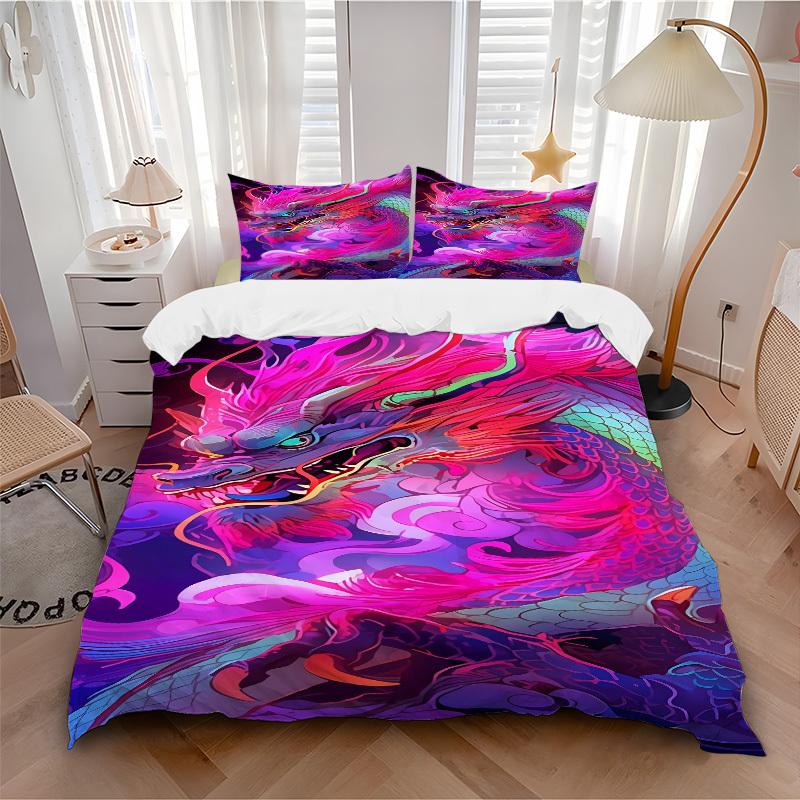 3pcs Dragon Art Duvet Cover Set - Includes 1 Duvet Cover and 2 Pillowcases, No Quilt Core, All-Season Home Decor Yy251111022