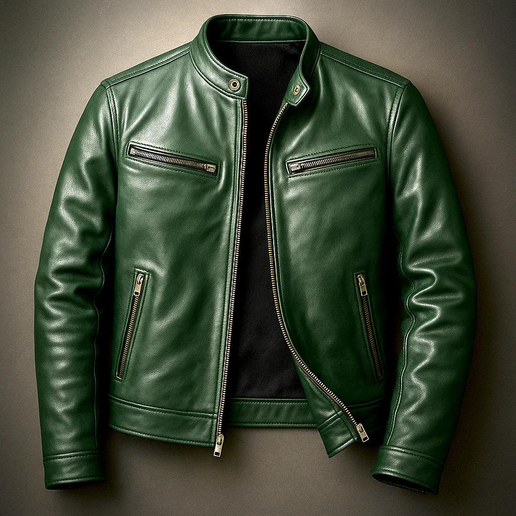 Heren Biker PU Leer Jas Staande Kraag Slim Fit Casual Dubbele Rits Jas Vintage Grensoverschrijdende Lederen Jas