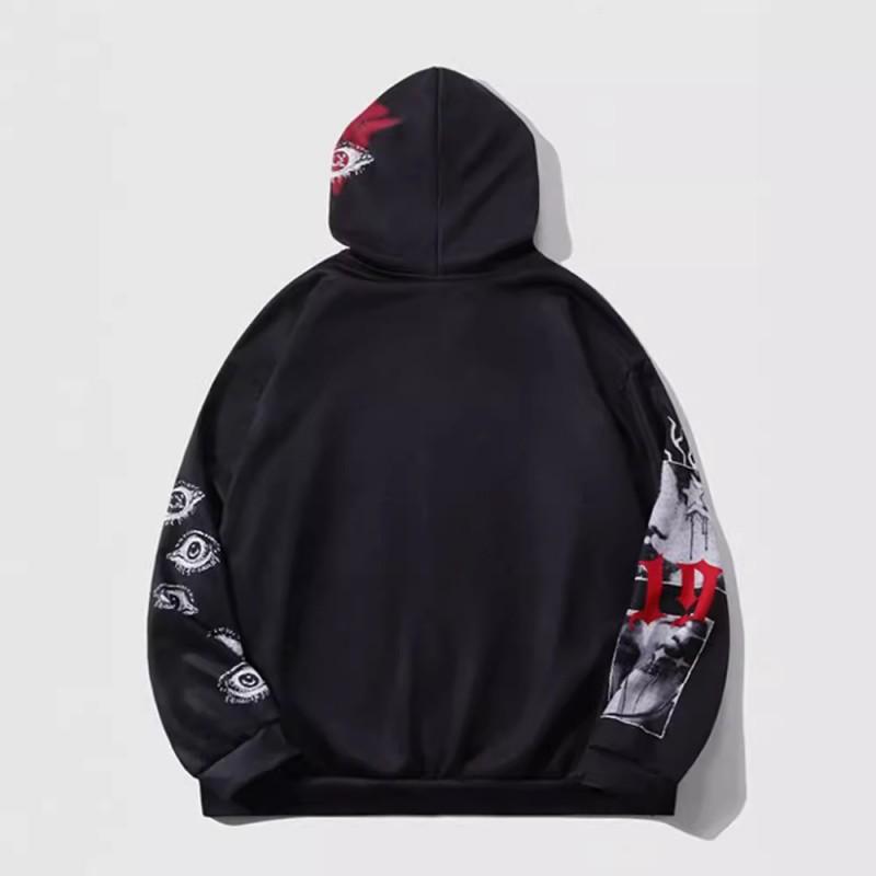 Y2K Streetwear Hooded Zip-Up Sweatshirt Women Loose Fit Anime Print Black Long Sleeve Casual Jacket