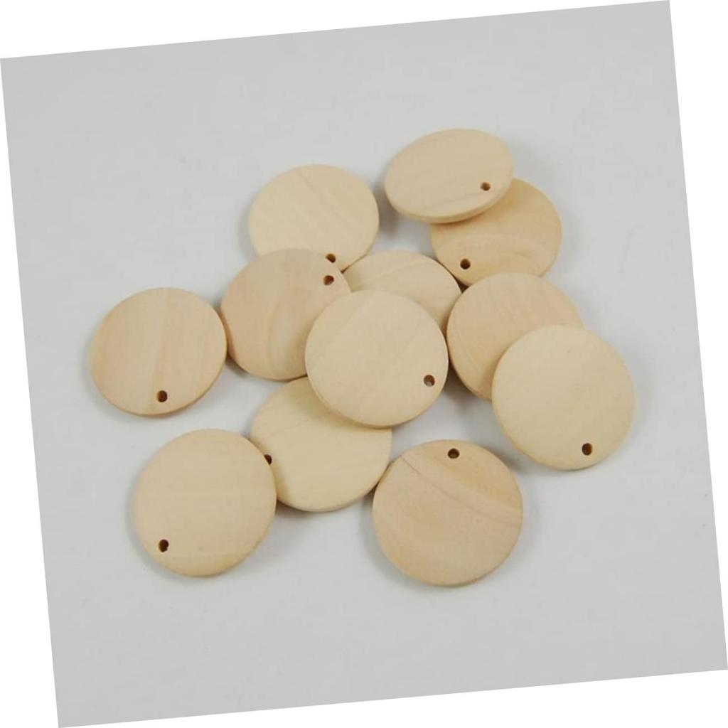 ULDIGI 50pcs Circle Labels, Wooden Tags, Wood Jewelry Chips, 7-Disc Wood with Holes, Charms, DIY Pendants, Wooden Charms