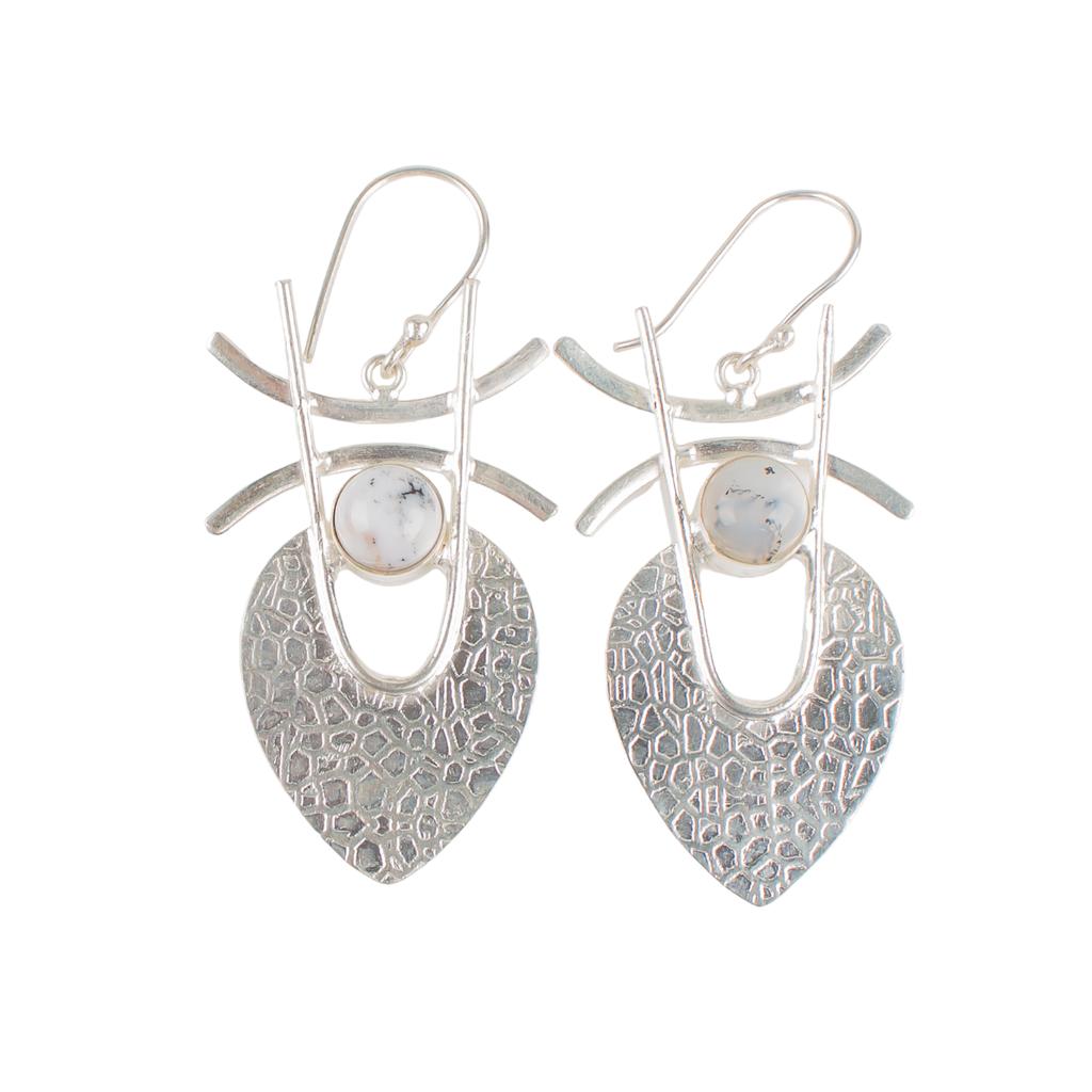 Dendritic Opal Gemstone 925 Sterling Silver Jewelry Handmade Hook Earrings 1.78" EE-64-24