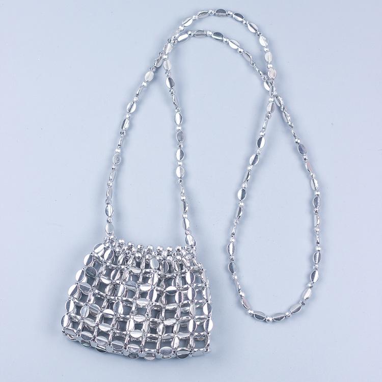Women's Metallic Sequin Dumpling Bag, Handmade Beaded Woven Acrylic Crossbody Bag, Retro Shiny Shoulder Bag Phone Bag
