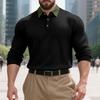 Mens American Turn Down Collar Heavy Weight Color Block Casual Long Sleeve Polo Shirt