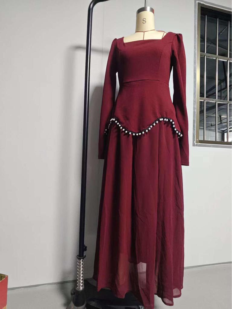 2025 Elegant Long Sleeve Evening Gown - Women's Autumn Winter High-End Dress