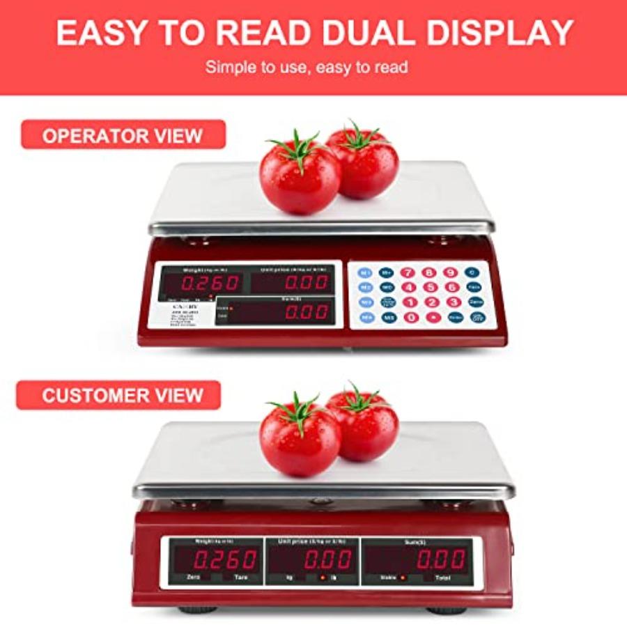 Price Computing Scale Commercial Food Scale 66lb/ 30kg Fruit Meat Produce Dual Bright LED Display Stainless Steel Platform for