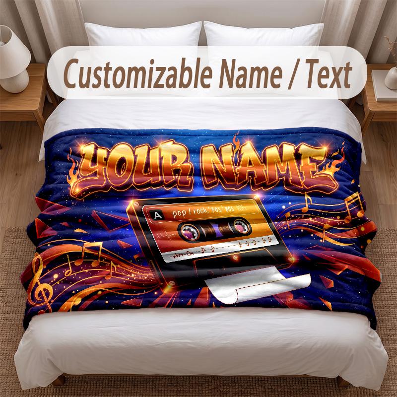 Music General Theme Soft Blanket Personalized Custom Name Text Print Warm Blanket Home Sofa Bedroom Decor