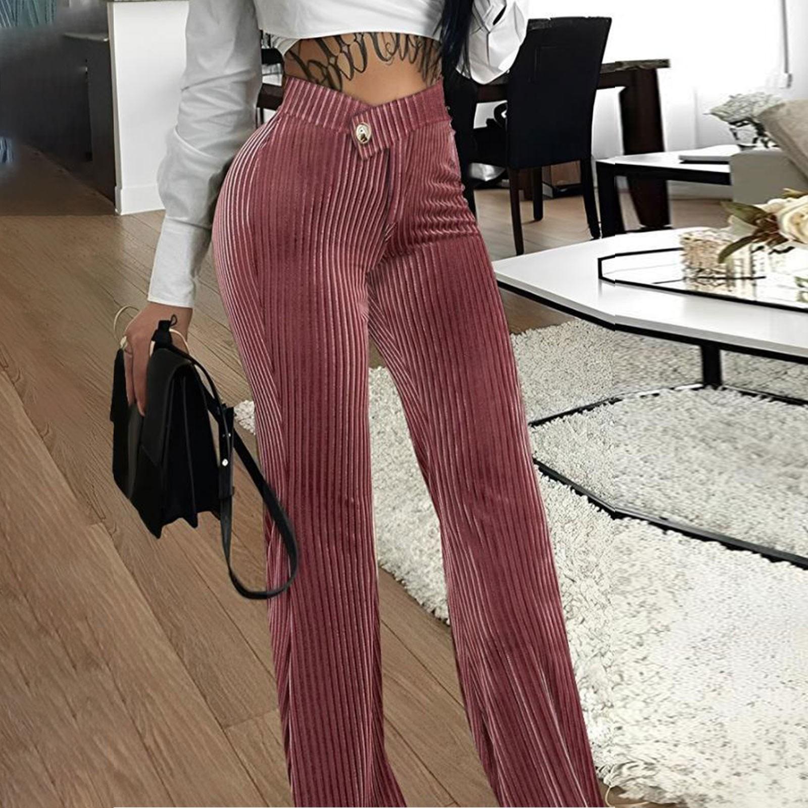 

Женская мода однотонные повседневные расклешенные брюки на молнии и пуговицах M красный