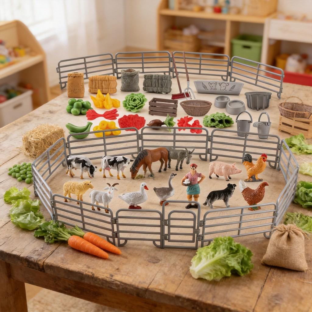 Farm Scene Animal Models Set Pvc Farm Animal And Vegetables Figure Toy For Kids Play And Decoration
