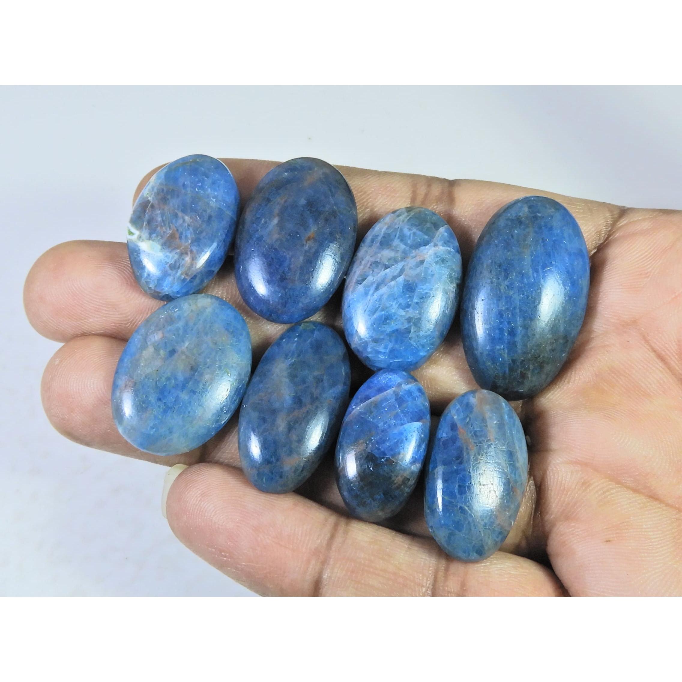 

249Cts. Natural Blue Apatite Oval Shape Cabochon Loose Gemstone 08Pcs Lot C-2028