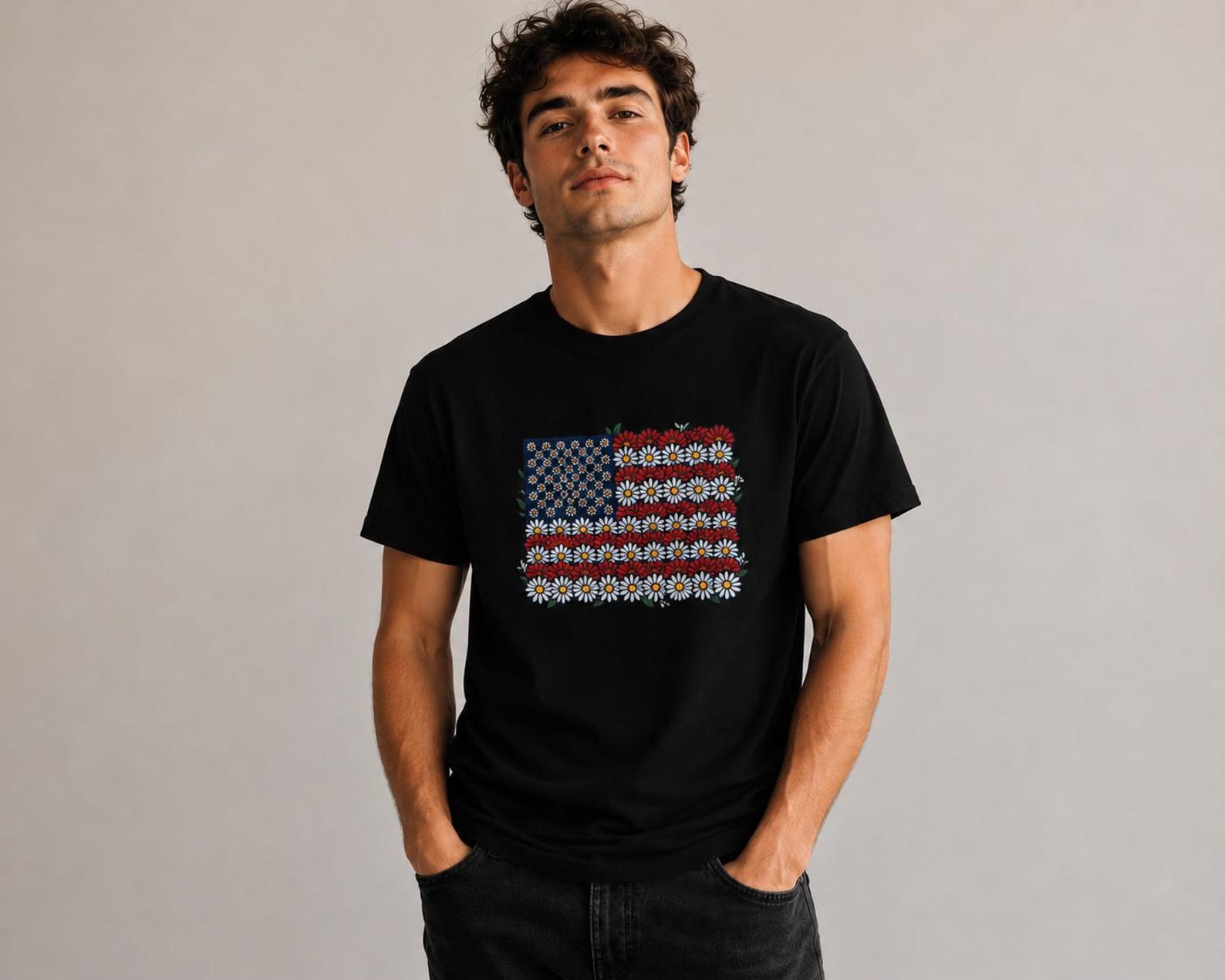 American Flag Daisy Shirt, Floral USA Patriotic Tee, Vintage Americana T-Shirt 3XL