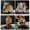 Luxury Simulation Animal Statue Retro Miniatures Figurine Sculpture Tiger Lion Head Ornament  Prop