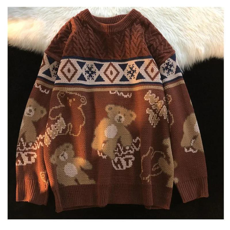 Зимний Новый Винтажный Свитер Y2K Рождественский Теплый Пуловер Круглый Вырез Пуловер Женский Уличный Повседневный Харадзюку Свободный Новогодний Свитер 2XL