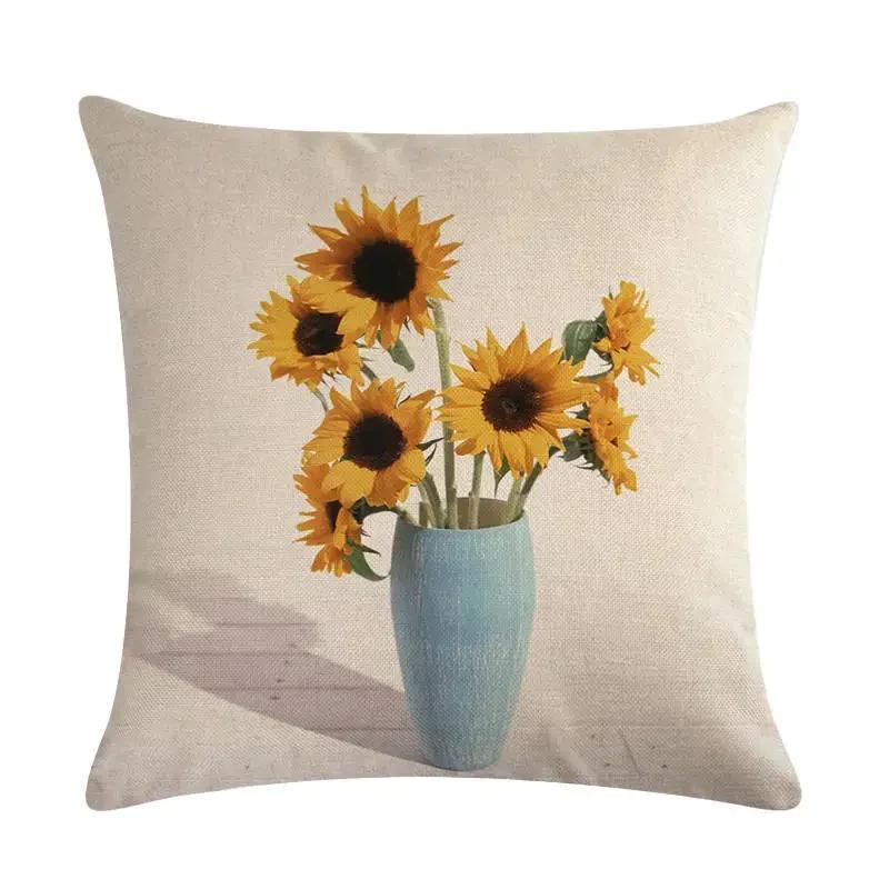New 45*45Cm Yellow Sunflower Pillowcase Linen Pillowcase Home Sofa Decorative Cushion Cover