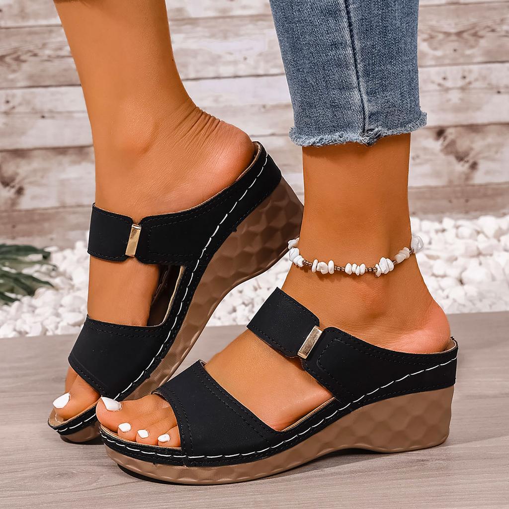 Women'S Wide Leg Wedge Sandals Fashion Soft Sole Breathable Sweat Versatile Summer Casual Shoes Womens Strap Sandal With Heel