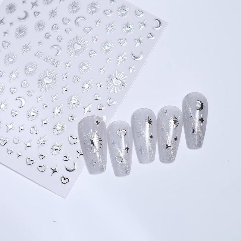 1Pc Bronzing Heart-Shaped Nail Stickers Gold And Silver Laser Butterfly Star Moon Glue Slider Diy Nail Accessories Decoration