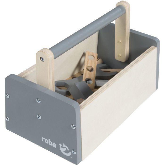Boite à outils en bois pour enfant - ROBA - 22 pièces - Naturel, gris et blanc