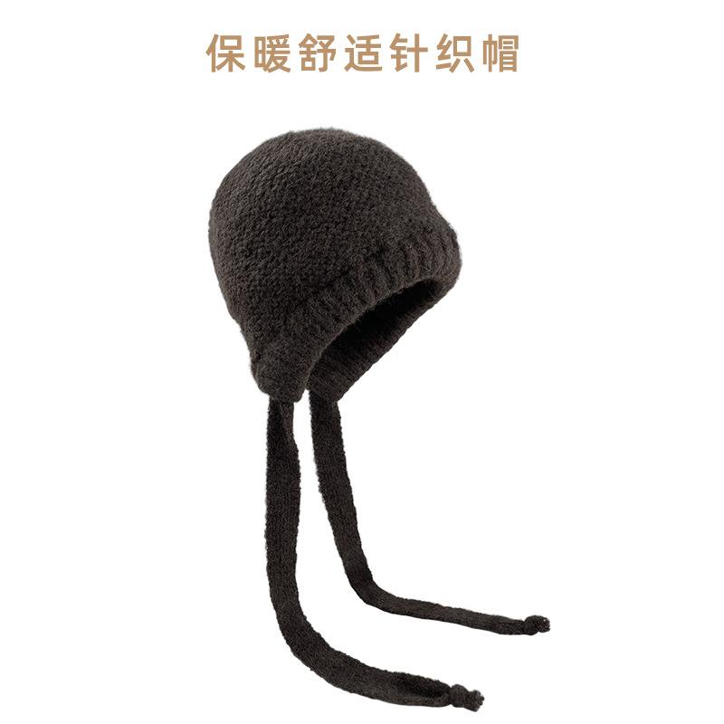 Knitted Balaclava Hat Women's Winter Lace-Up Warm Ear Protector Outdoor Riding Versatile Cold-proof Wool Hat