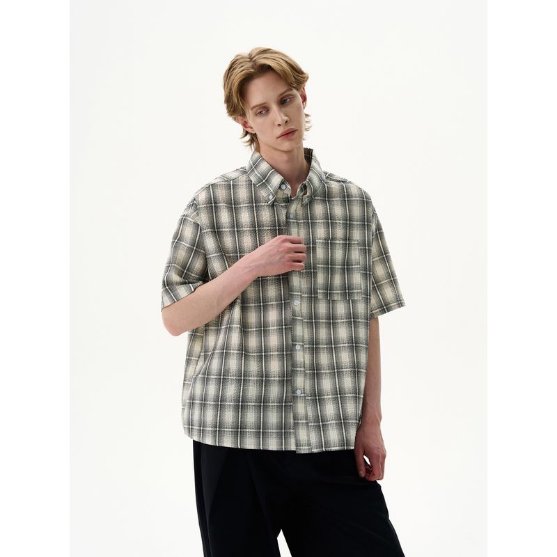 Kisko American Retro Textured Plaid Lazy Short-Sleeved Shirt for Men and Women, Cool and High-End Loose Shirt Trend