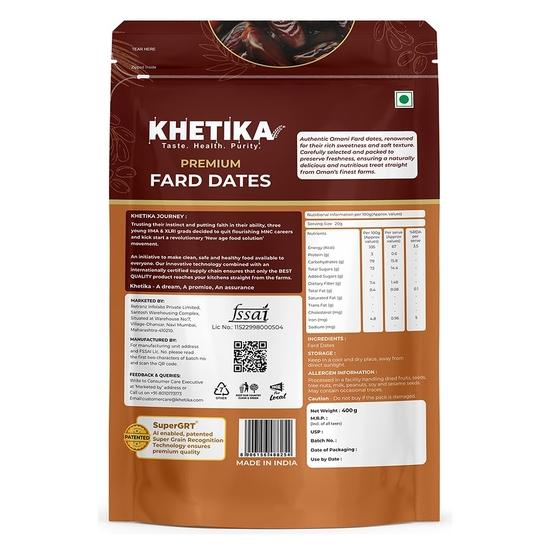 Khetika Premium Fard Datteln 400 g, Trockenfrüchte, Gesunde Snacks, Khajoor, Khajur, Trockenfrüchte, Gesunde Snacks