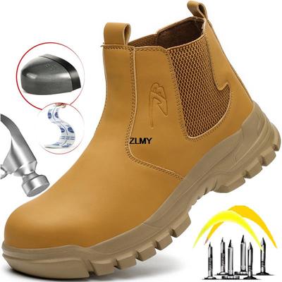 Fashion ZLMY Construction Work Safety Boots Men Steel Toe Work Shoes High Top Puncture Proof Safety Shoes Man Welder Boots Anti-spark