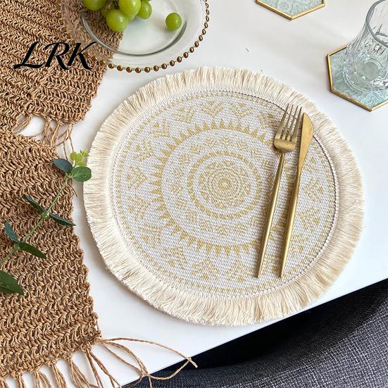 Pastoral Home Decor Mats Vintage Round Coasters, Cotton Linen Placemats, Soft Jute Rustic Style Coasters Tassels Drink Mats, Handwoven Table
