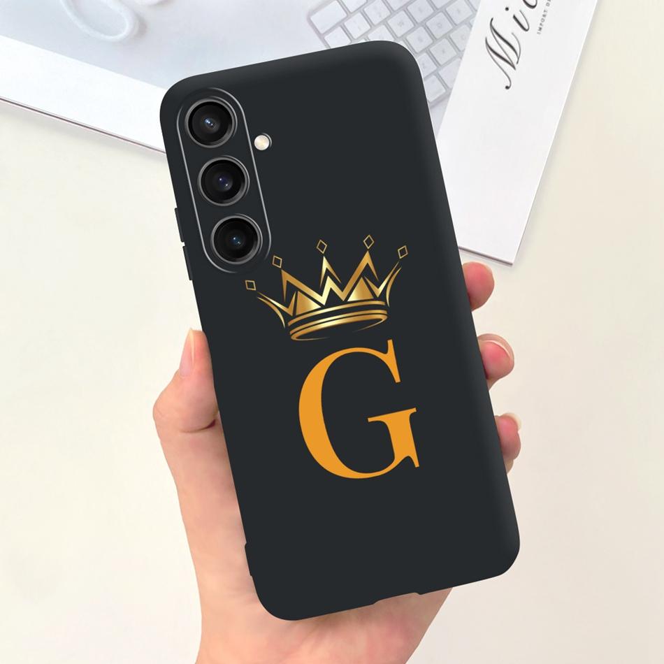For Samsung Galaxy A15 Fashion Crown Sakura Initial Letter Case For Samsung A15 SM-A155F A 15 4G Soft Silicon Phone Bakck Cover
