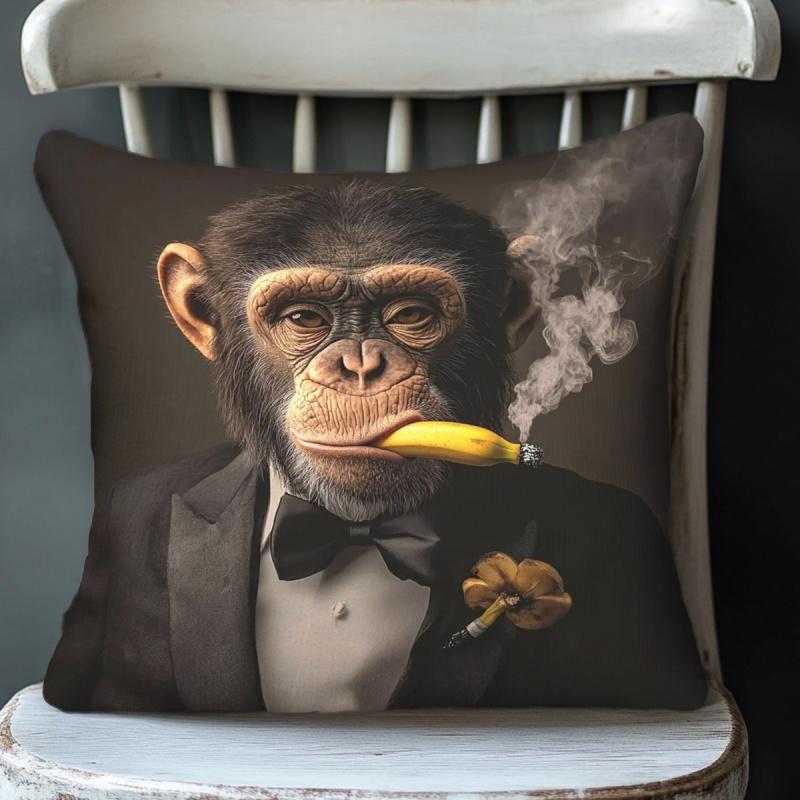 Vikama Whimsical Gentleman Cute Monkey Print Pillowcase Soft Comfortable Smooth Machine Washable Bedding Accessory