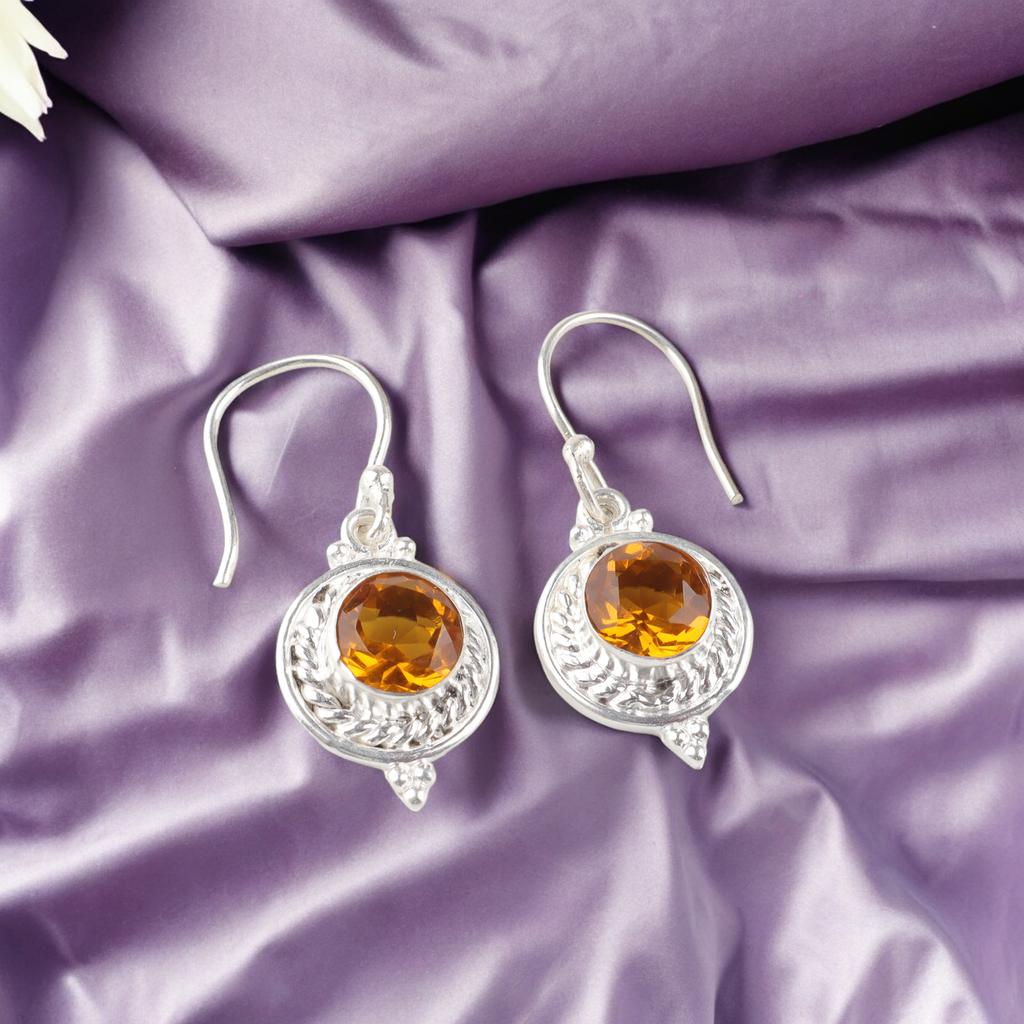 Citrine Gemstone 925 Sterling Silver Jewelry Handcrafted Earrings Gift For Women EE-117-7