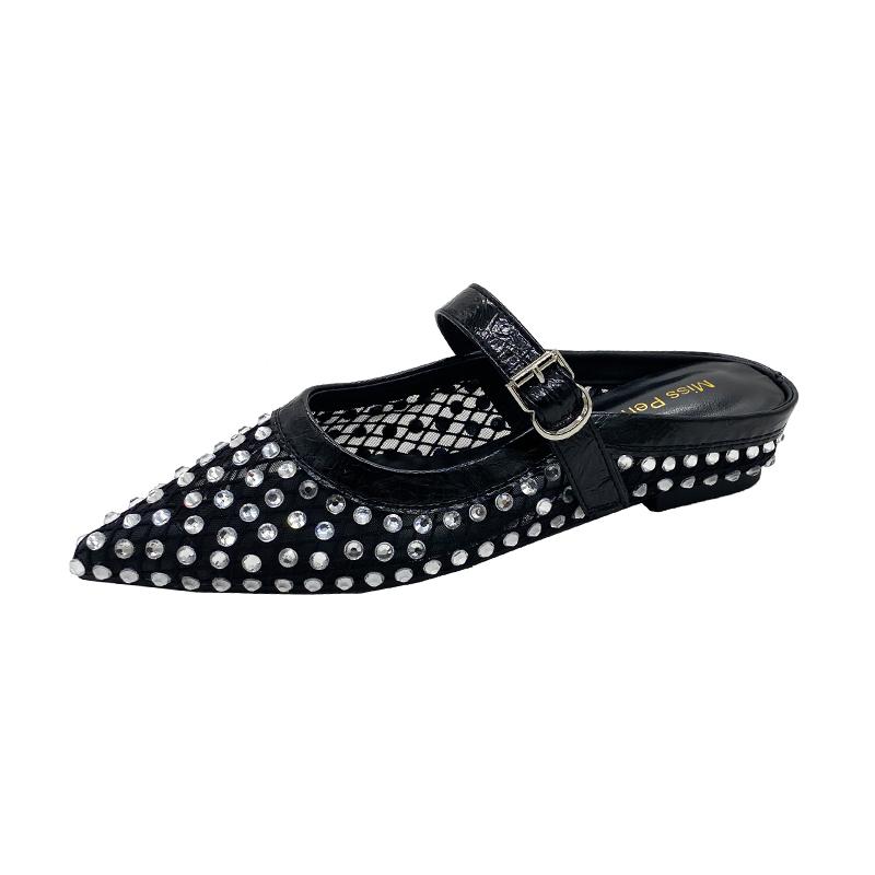 Fashion Crystal Women Mules Shoes Luxury Flats Slippers Mesh Casual Sandals Trend New Brand 2025 Summer Woman Slingback Sneakers Mujer