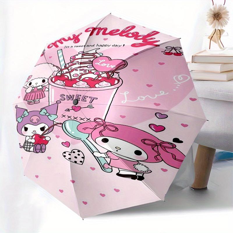My Melody,Kuromi Automatic Folding Umbrella Simple 8 Rib Design, Bright Cartoon Pattern, Durable Iron Frame, Suitable For Travel, Outdoor, B