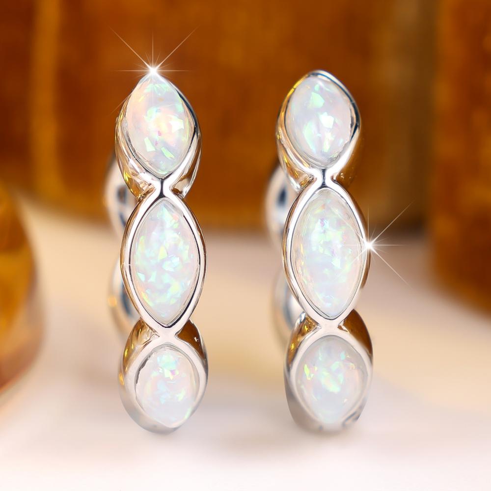 Elegant Two Colors Available Marquise Opal Hoop Earrings for Women Daily Wear and Party