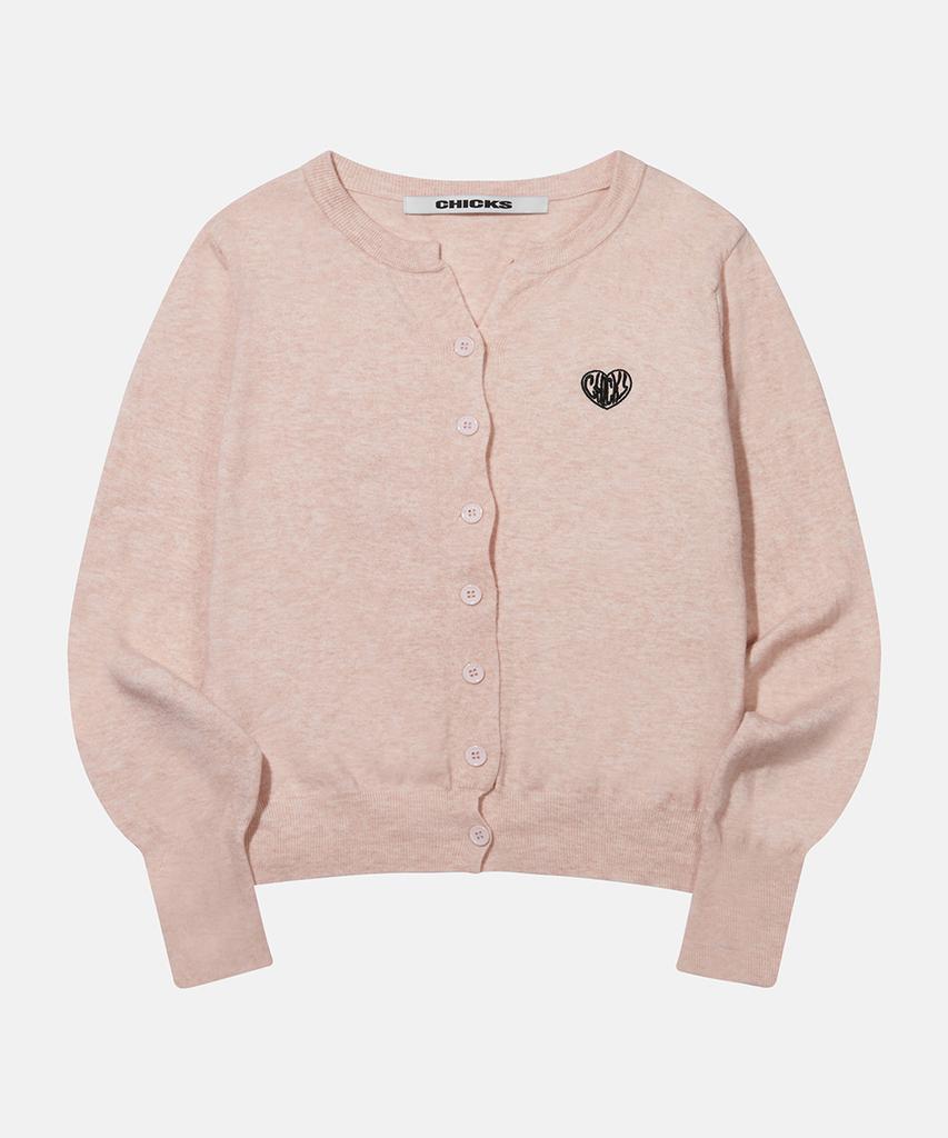 CHICKS Mvk Heart Stitch Mini V-Neck Knit Gray