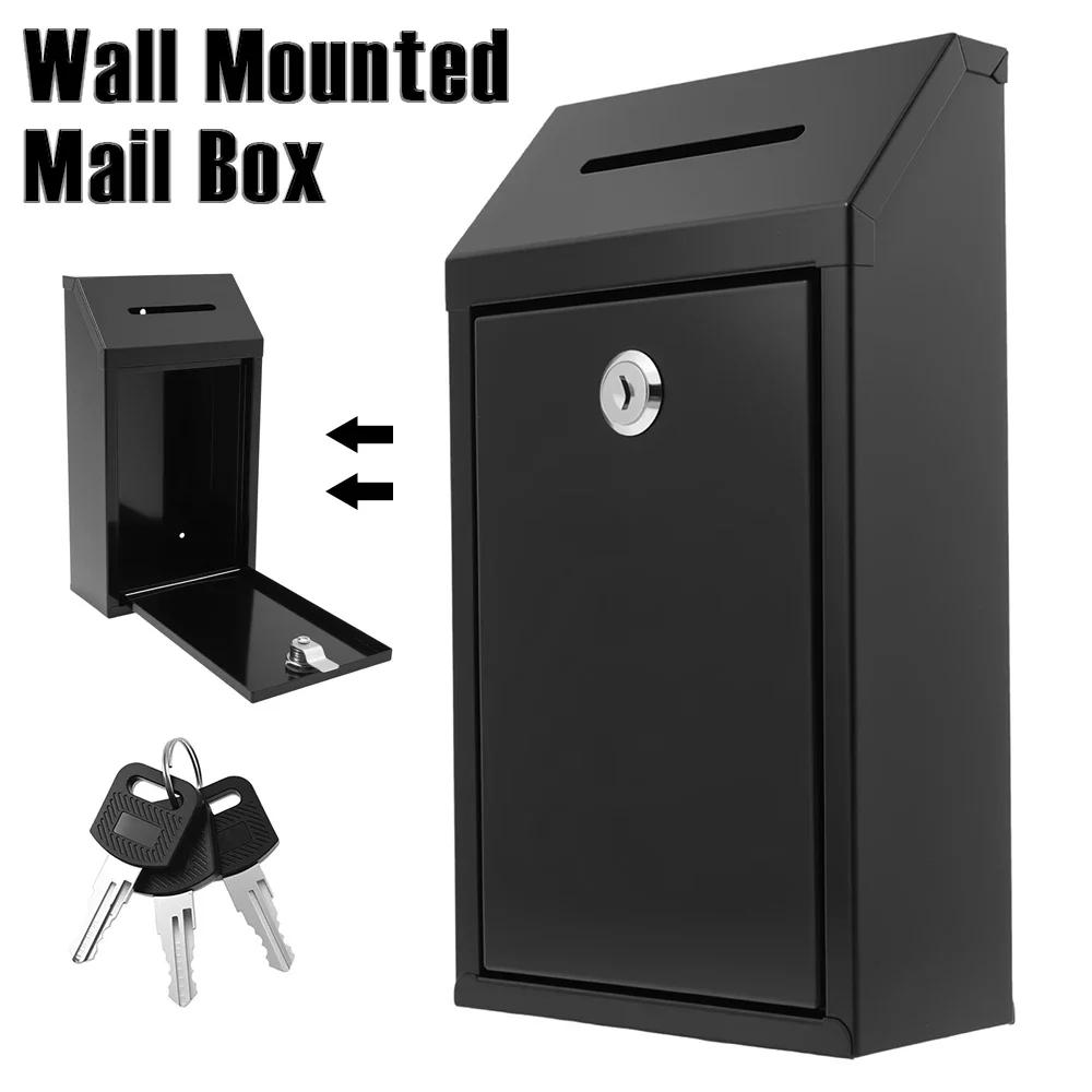 Wall Mounted Mail Box Metal Donation Box with Practical Slot Lock and Key Safe Reliable Cash Drop Box for Home Office Outdoor