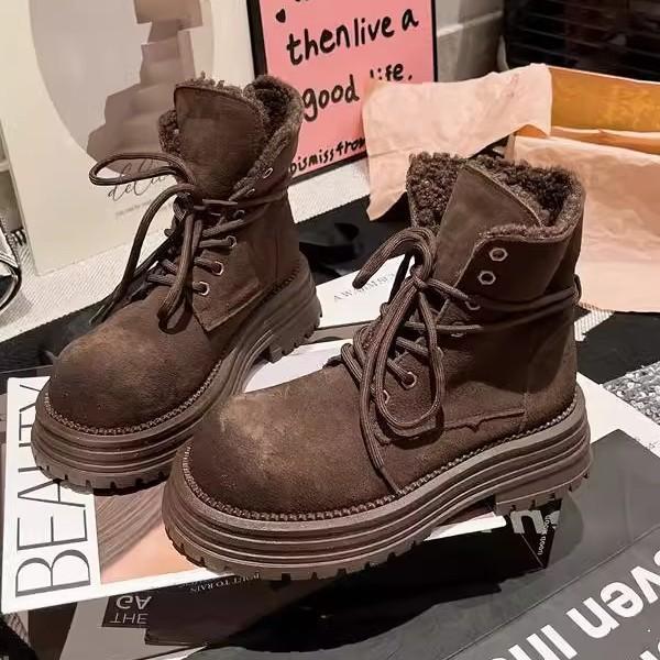 Martin Boots Women's Matte Leather Fur Shoes Two Wear Flip Yellow Boots Velvet Snow Cotton Boots Tooling Locomotive Boots Short Boots