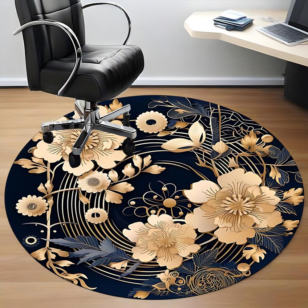 1pc Floral Ornament Office Round Area Rug, Indoor Mat Suitable For Office, Under Office Chairs Bedroom Living Room Home Decor, Room Deco 186