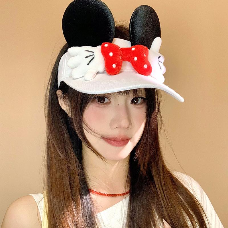 Милый Микки Бант Пустая Цилиндрическая Шляпа Мультяшная Летняя Солнцезащитная Пустая Цилиндрическая Шляпа Соломенная Шляпа Интернет-знаменитость Микки Маус Защита от УФ One size fits all белый