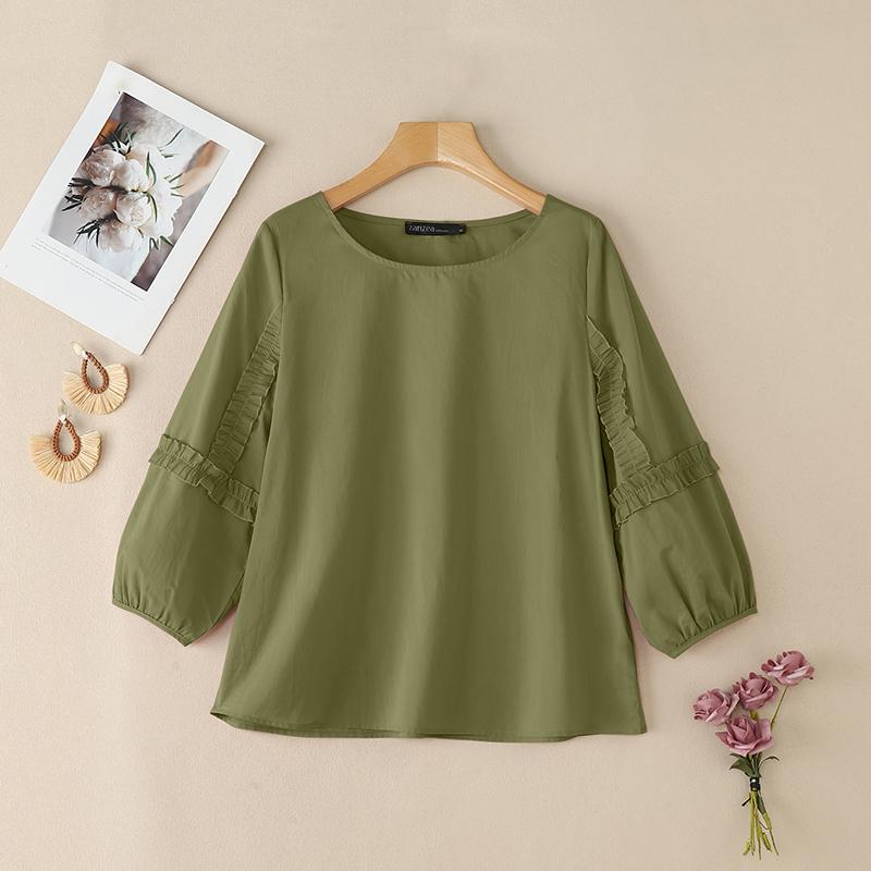 

ZANZEA Женская повседневная блузка с круглым вырезом и рукавом 3/4 L