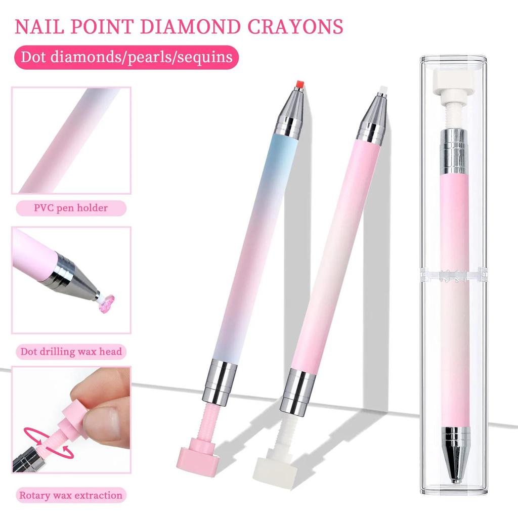 7pcs/Set Reusable Wax Refillable Embroidery Manicure Dotting Tool Nail Art Rhinestone Bead Wax Dotting Pen Otating Glue Point