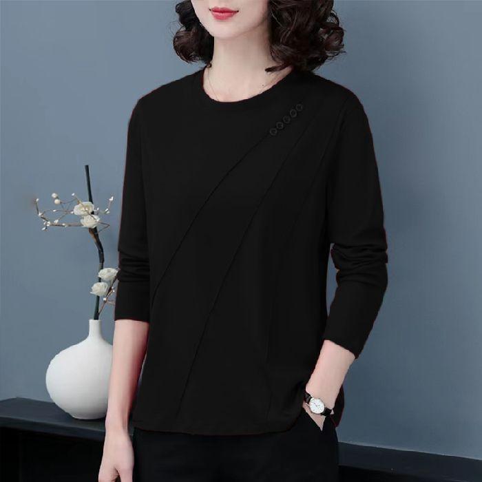 Middle-aged Long-sleeved T-shirt Women's New Autumn Style Slimming Belly-covering Large Size Embroidered Breathable Shirt