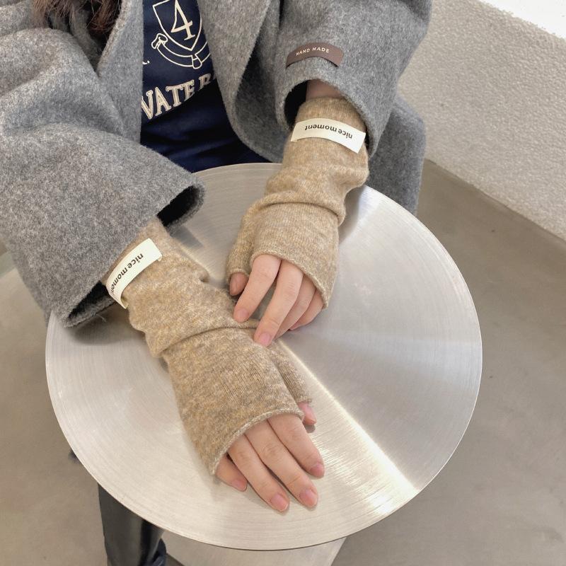 Winter Half-Finger Gloves for Women Long Knitted Fingerless Gloves Touch Screen Sleeves Korean Solid Color Warm Wrist Protection