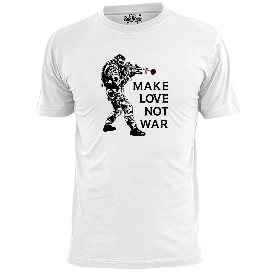 Mens Make Love Not War Rose Flower Gunman T shirt XL