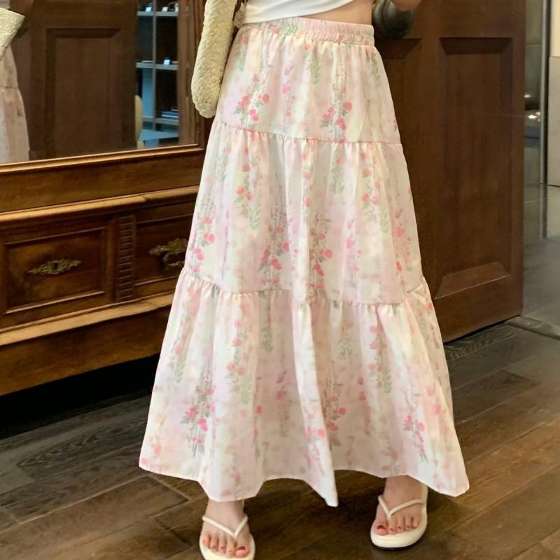 

Юбка миди розового цвета с французским цветочным принтом для женщин с высокой талией и эффектом похудения. Универсальная и стильная летняя длинная юбка. XL розовый