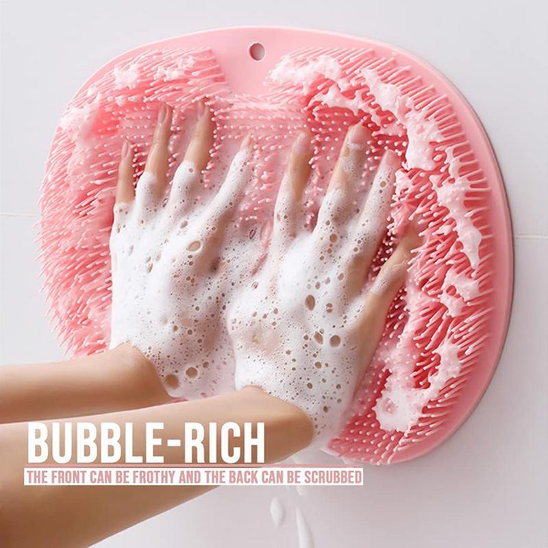 Shower Foot Scrubber Silicone Bath Massage Mat Wall Mounted Back Washing Brush with Suction Pad for Bathroom Bathtub Poolside