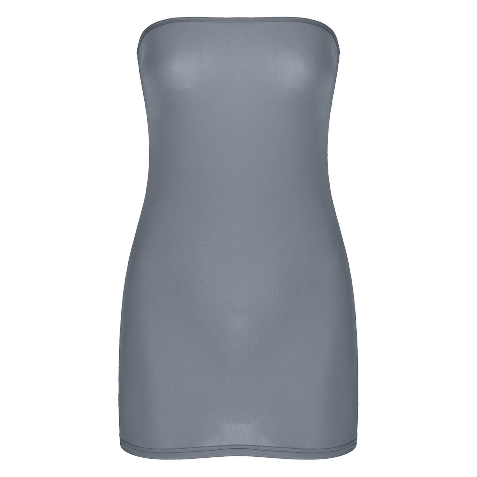 

Womens Strapless Bodycon Dress Stretchy Fabric Semi Sheer Mini Clubwear Cover Up One Size темно-сірий