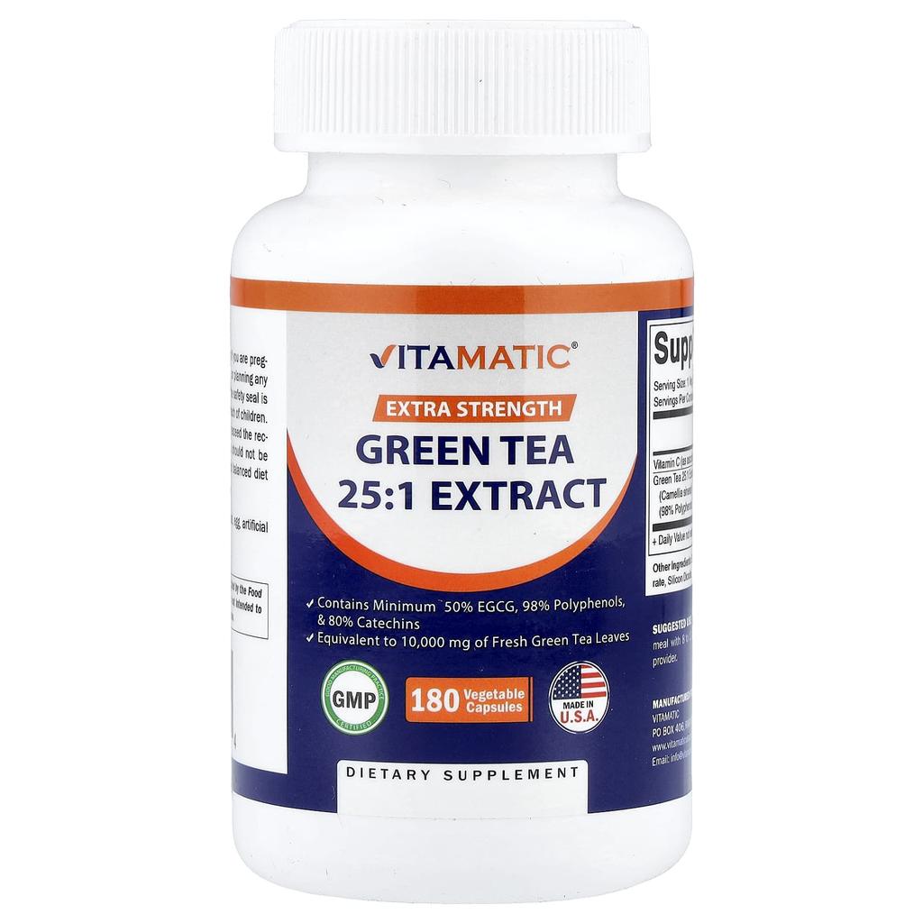 Vitamatic, Green Tea, 25:1 Extract, 180 Veggie Capsules