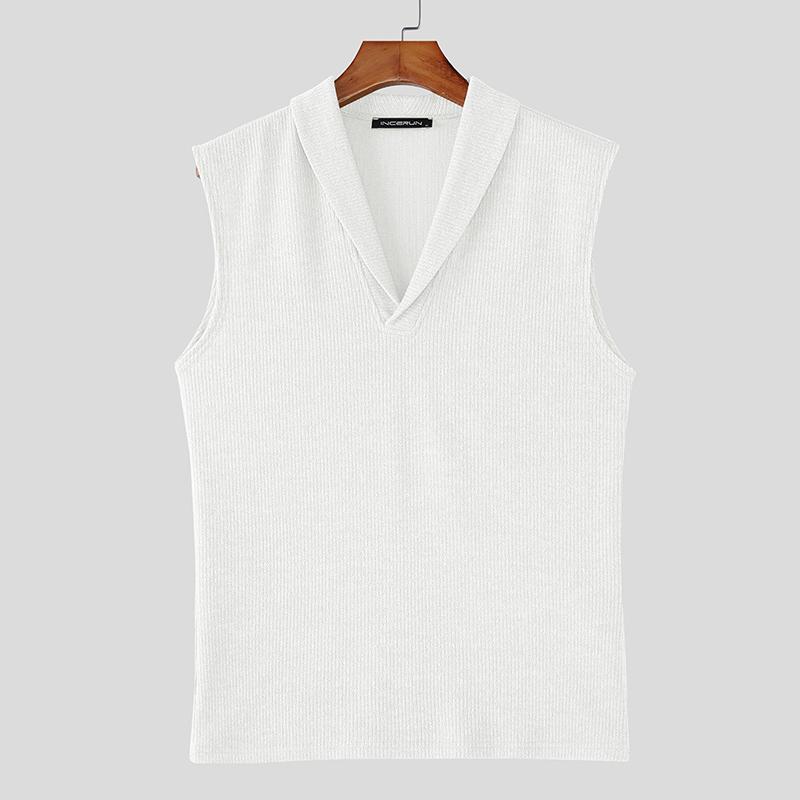 INCERUN Summer Men Sleeveless Solid Knitted Casual Fitted Tank Tops